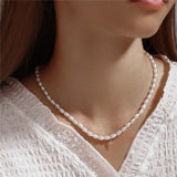 925 Sterling Silver Pearl Necklace Emerald Cross Pendant