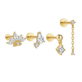 S925 Silver CZ Stud Earrings Geometric Mini Studs