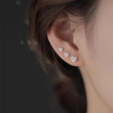 925 Silver Heart Stud Earrings Zircon Women Gift