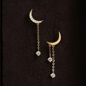 925 Silver Stud Earring Star Moon Zircon Ear Piercing