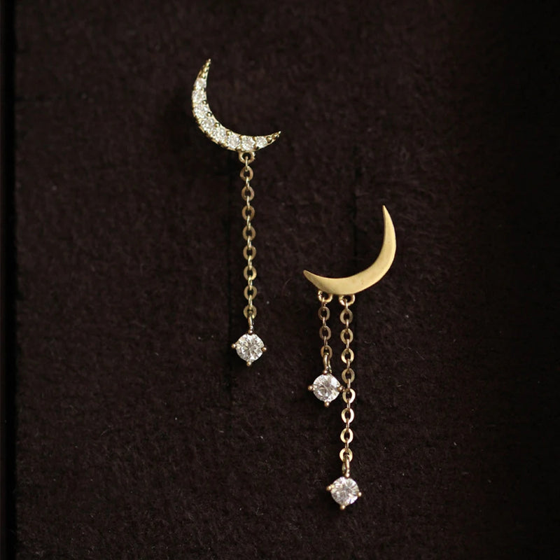 925 Silver Stud Earring Star Moon Zircon Ear Piercing