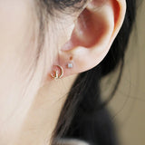 925 Silver Stud Earring Star Moon Zircon Ear Piercing