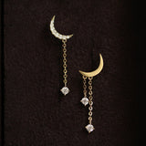 925 Silver Stud Earring Star Moon Zircon Ear Piercing
