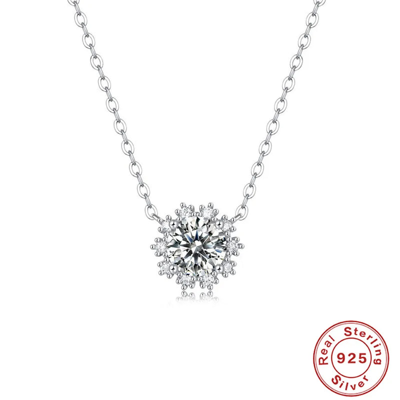 1CT Snowflake Moissanite Necklace 925 Sterling Silver Pendant