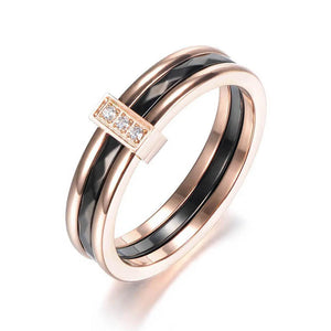 Mosaic CZ Crystal Rose Rings Stainless Steel Wedding Rings For Women