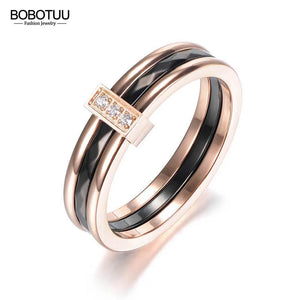 Mosaic CZ Crystal Rose Rings Stainless Steel Wedding Rings For Women