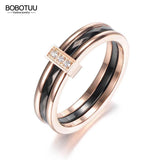 Mosaic CZ Crystal Rose Rings Stainless Steel Wedding Rings For Women