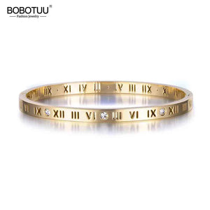 Roman Numerals Bangle Bracelet Stainless Steel CZ Wedding BB17050