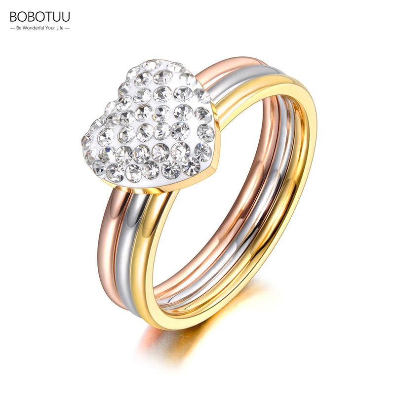 Titanium Stainless Steel Rhinestone Heart Ring Plated Bohemia Party Ring
