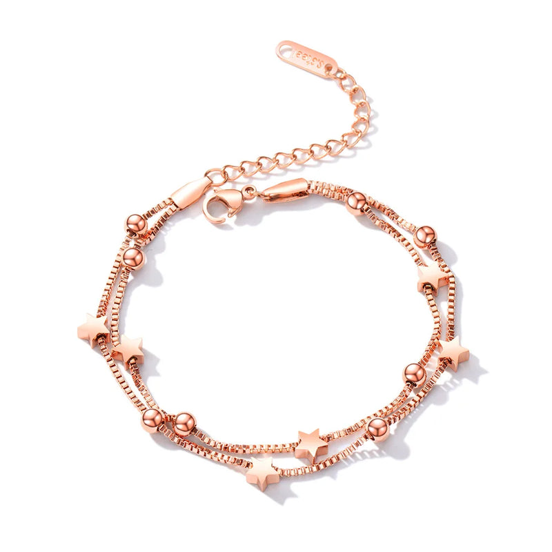Women's Stainless Steel Star Ball Chain Link Bracelet