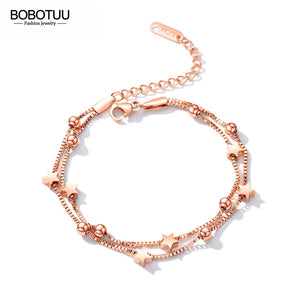 Women's Stainless Steel Star Ball Chain Link Bracelet