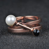 Simulated Pearl & CZ Ring Titanium Steel BR17140