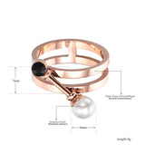 Simulated Pearl & CZ Ring Titanium Steel BR17140
