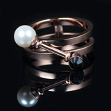Simulated Pearl & CZ Ring Titanium Steel BR17140
