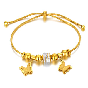 Stainless Steel Snake Chain Butterfly Charm Bracelet for Women