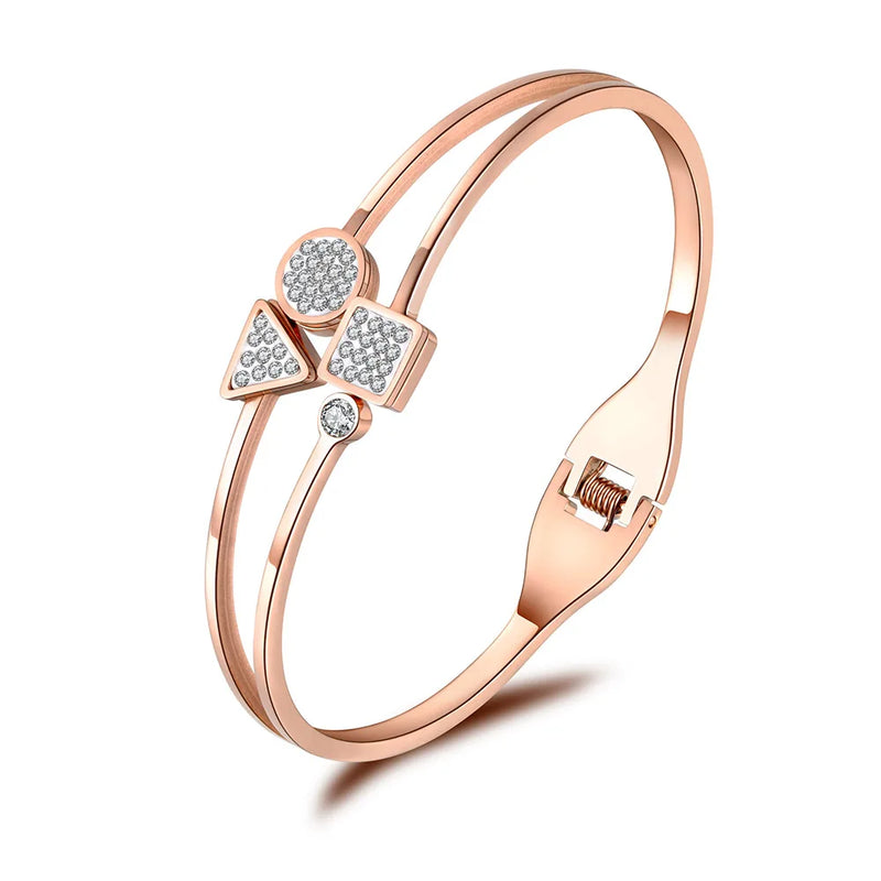 Roman Numerals Geometry Rhinestone Cuff Bangle Bracelet