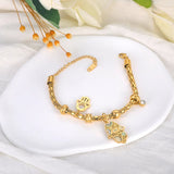 Stainless Steel Fatima Hand Charm Bangle Bracelet Popcorn Chain