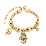 Stainless Steel Fatima Hand Charm Bangle Bracelet Popcorn Chain