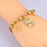 Stainless Steel Fatima Hand Charm Bangle Bracelet Popcorn Chain