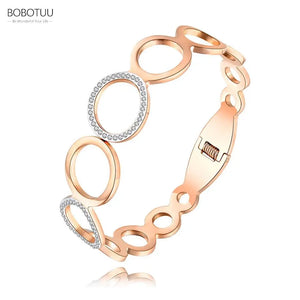Stainless Steel Rhinestone Circles Cuff Bracelet Jewelry Gift