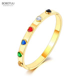 Heart Bangle Bracelet Titanium Stainless Steel 18K CZ Women