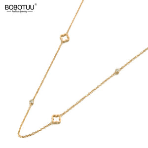 Hollow Flower Charm Choker Necklace Rose CZ Crystal Pendant