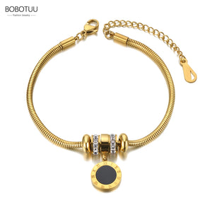 Stainless Steel Zirconia Charm Bracelet Roman Numeral Chain Link Bohemia BB21067
