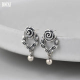 Real S925 Pure Silver Retro Thai Silver Earrings for Women