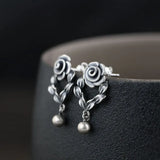 Real S925 Pure Silver Retro Thai Silver Earrings for Women