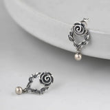 Real S925 Pure Silver Retro Thai Silver Earrings for Women