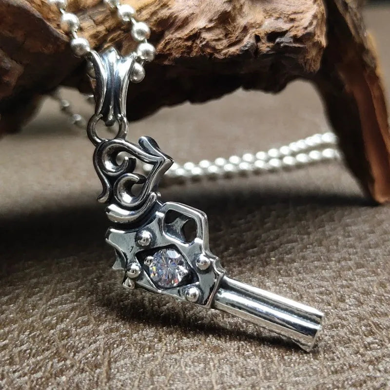 Vintage S925 Silver Man Pendant Retro Pistol Element Pendant