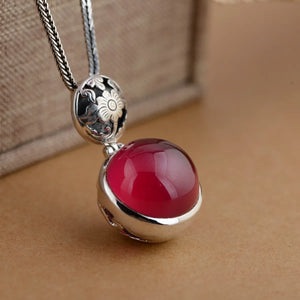 S925 Silver Retro Ball Red Corundum Pendant for Women