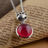 S925 Silver Retro Ball Red Corundum Pendant for Women