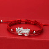 BOCAI 999 Silver Pixiu Red String Bracelet for Couples