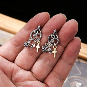 S925 Silver Snake Tassel Pendant Men's Earrings