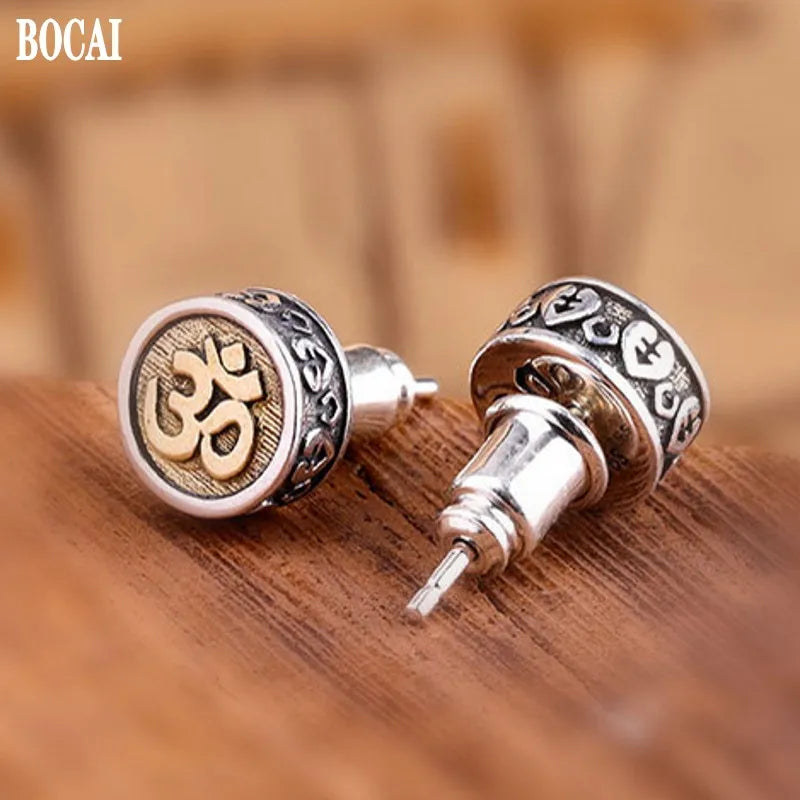 S925 Pure Silver Acalanatha Sanskrit Man Earring