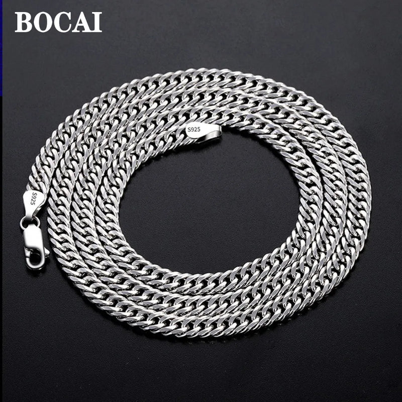 Real S925 Silver Car Flower Double Buckle Thick Necklace