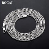 Real S925 Silver Car Flower Double Buckle Thick Necklace