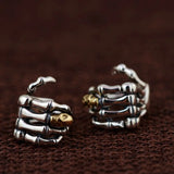 S925 Silver Skull Hands Men's Earrings Retro Punk Style