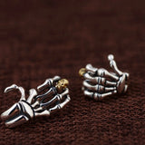 S925 Silver Skull Hands Men's Earrings Retro Punk Style