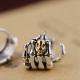 S925 Silver Skull Hands Men's Earrings Retro Punk Style