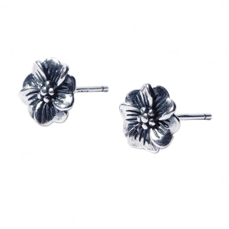 Vintage Silver Floral Earrings for Women
