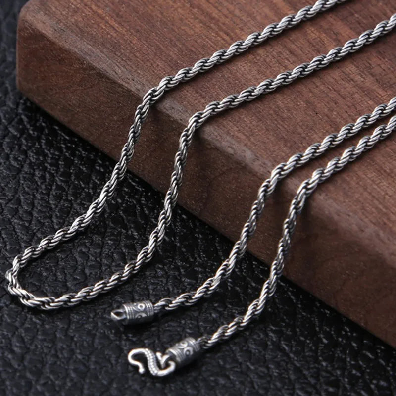 S925 Silver Vintage Necklace Hemp Rope Weave Pattern 1.6mm