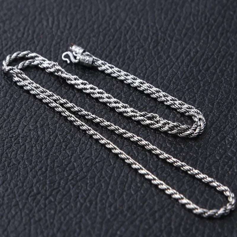 S925 Silver Vintage Necklace Hemp Rope Weave Pattern 1.6mm