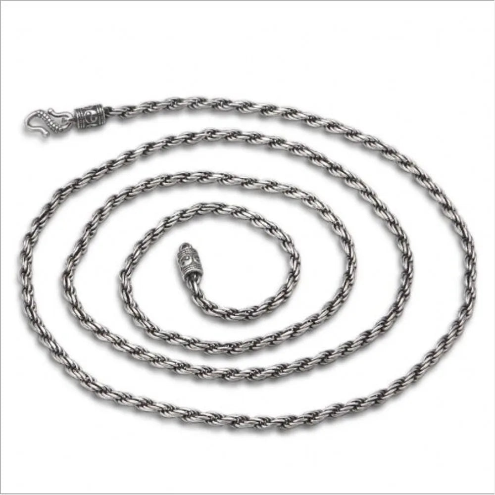 S925 Silver Vintage Necklace Hemp Rope Weave Pattern 1.6mm