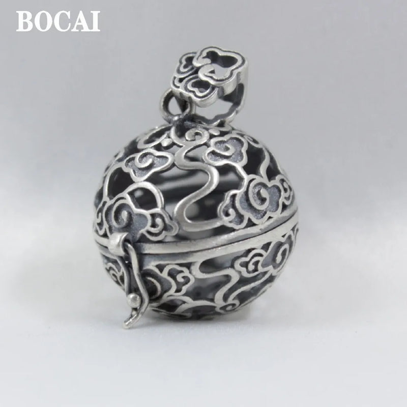 S925 Silver Woman Pendant Engraved Auspicious Clouds Vintage