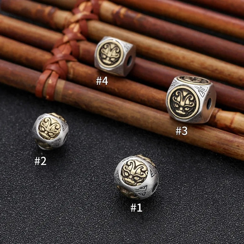 S925 Silver DIY Four Beast Spacer Beads Men's Bracelet Accessories