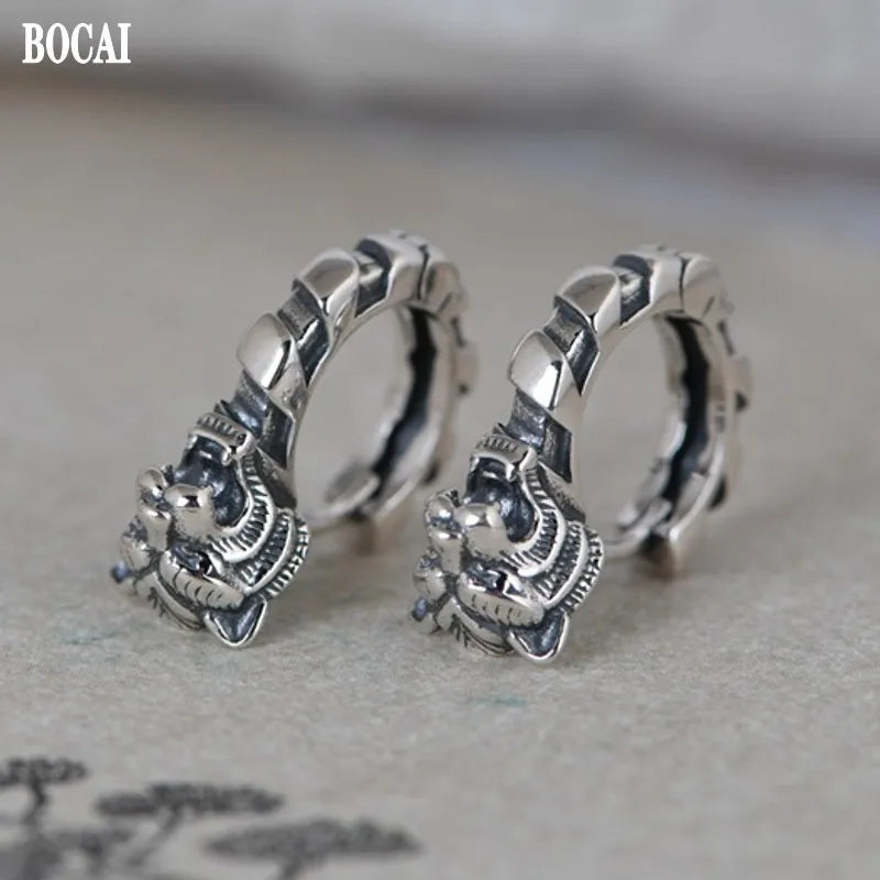 Real S925 Pure Silver Tiger Head Earrings