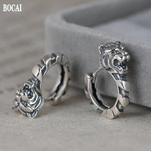 Real S925 Pure Silver Tiger Head Earrings