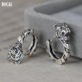 Real S925 Pure Silver Tiger Head Earrings